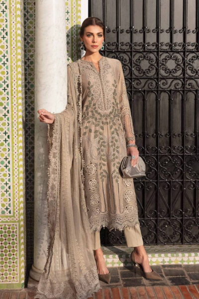 HR-MB2665 3Pc Embroidered Lawn Shirt With Embroidered Organza Dupatta