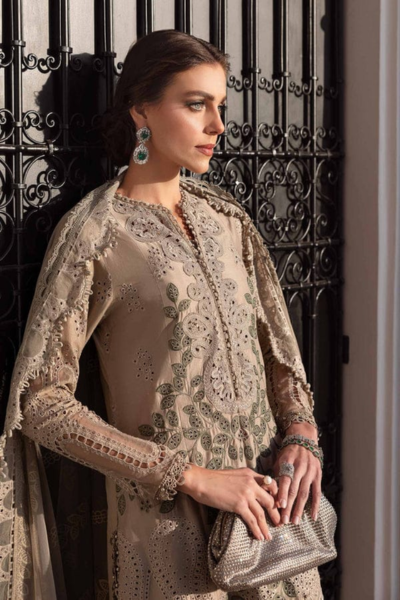 HR-MB2665 3Pc Embroidered Lawn Shirt With Embroidered Organza Dupatta