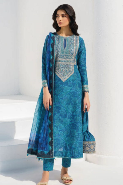 HR-BQ454 3 Piece Digital Printed Lawn Shirt Trouser and Dupatta With Patches