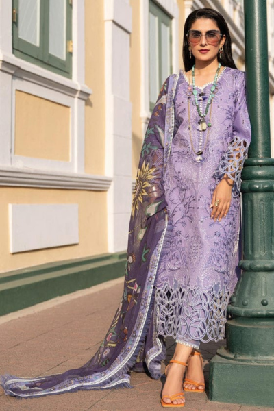 HR-MS 04 3 Piece Embroidered Lawn Shirt with Digital Printed Silk Dupatta