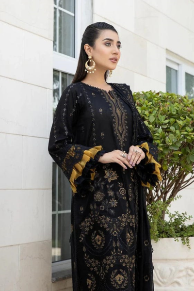 HR-BA06 3 Pc Embroidered Lawn Shirt With Embroidered Organza Dupatta