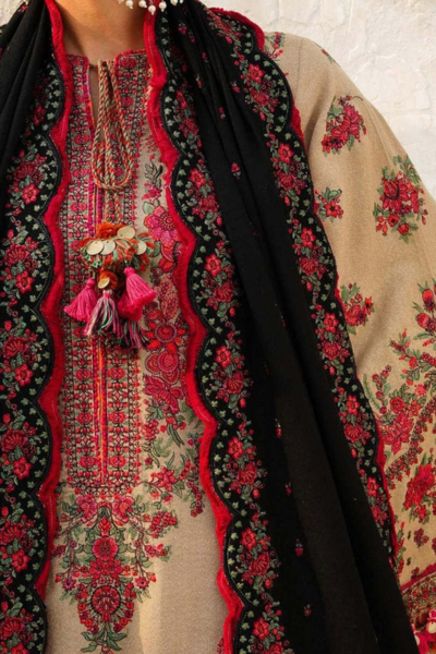 HR-HR690 3 Piece Embroidered Dhannak Shirt With Embroidered Dhannak Shawl