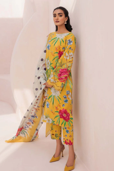 HR-74 3pc Unstitched Digital Printed Lawn Suit With Digital Printed Monar Dupatta