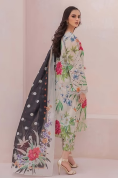 HR-33 Digital Printed Unstitched Lawn Suit With Digital Printed Monar Dupatta