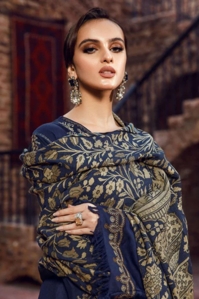 HR-SR2060 Dhanak Embroidered Suit With Digital Printed Wool Shawl