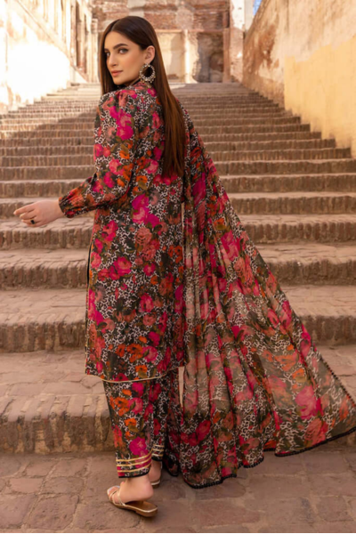 HR-Linen Unstitched Digital Printed Suit With Linen Dupatta