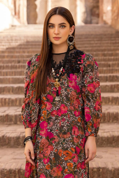 HR-Linen Unstitched Digital Printed Suit With Linen Dupatta