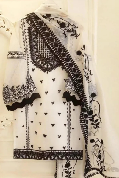 HR-AN750 Lawn 3Pc Embroidered Suit with Bamber Chiffon Embroidered Dupatta