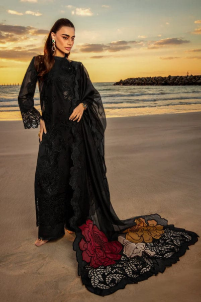 HR-KH2640 3 Pc Embroidered Lawn Shirt With Embroidered Organza Dupatta With Patches