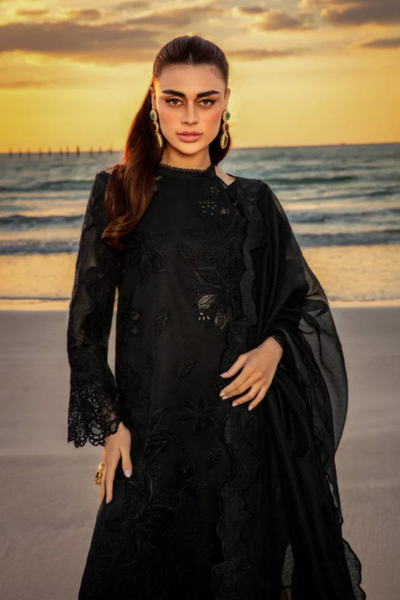 HR-KH2640 3 Pc Embroidered Lawn Shirt With Embroidered Organza Dupatta With Patches