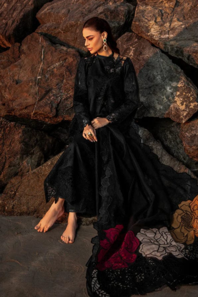 HR-KH2640 3 Pc Embroidered Lawn Shirt With Embroidered Organza Dupatta With Patches