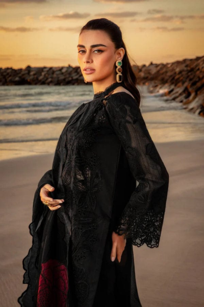HR-KH2640 3 Pc Embroidered Lawn Shirt With Embroidered Organza Dupatta With Patches