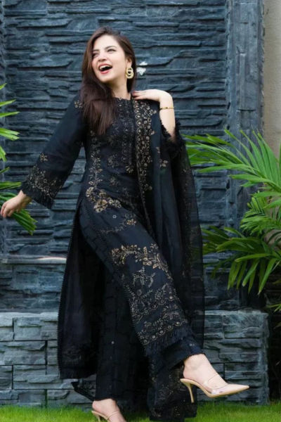 HR-NS32 3 Piece Embroidered Lawn Shirt With Embroidered Organza Duppata