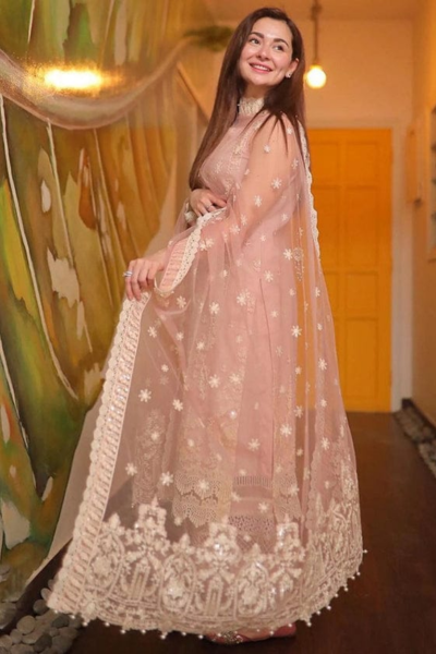 HR-LM54 3 Piece Embroidered Lawn Shirt With Embroidered Organza Dupatta