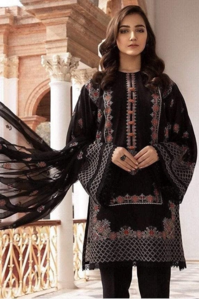 HR-BR465 3 Piece Embroidered Lawn Shirt With Embroidered Bamber Chiffon Duppata