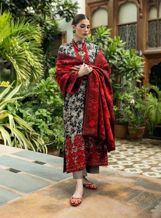 HR-MB437 Digital Printed Lawn Suit 3pc With Lawn Digital Printed Dupatta & Embroidered Patches