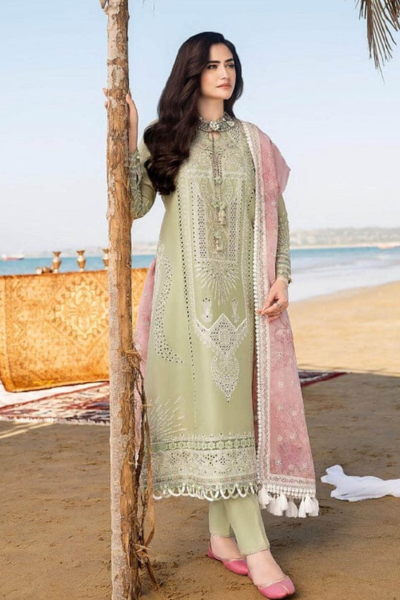 HR-CH10 3 Piece Embroidered Lawn Shirt With Printed Organza Dupatta