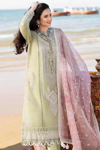 HR-CH10 3 Piece Embroidered Lawn Shirt With Printed Organza Dupatta