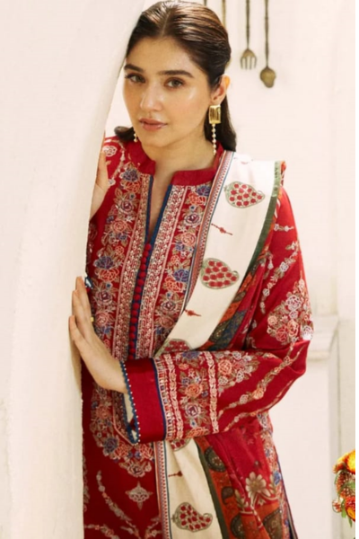HR-ZS2550 3 Piece Embroidered Lawn Shirt And Trouser With Printed Dupatta