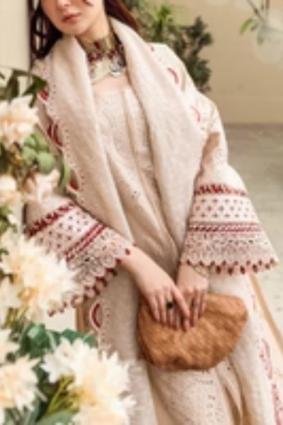 HR-QL2660 3Pc Embroidered Lawn Shirt With Embroidered Cotton Net Dupatta