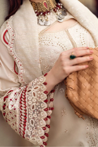 HR-QL2660 3Pc Embroidered Lawn Shirt With Embroidered Cotton Net Dupatta
