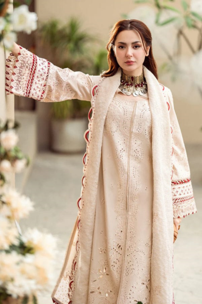 HR-QL2660 3Pc Embroidered Lawn Shirt With Embroidered Cotton Net Dupatta