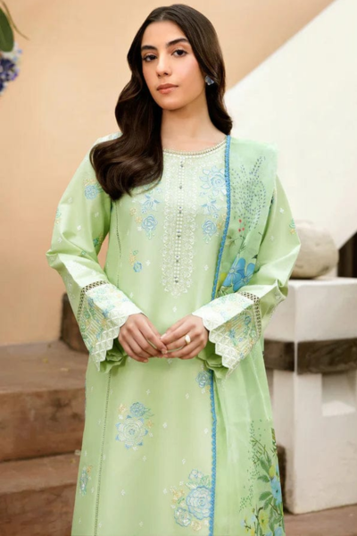 HR-ZS 2630 3 Pc Embroidered Lawn Shirt With Printed Polly Lawn Dupatta