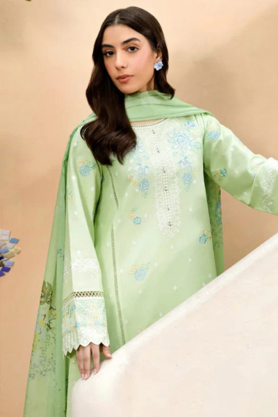 HR-ZS 2630 3 Pc Embroidered Lawn Shirt With Printed Polly Lawn Dupatta