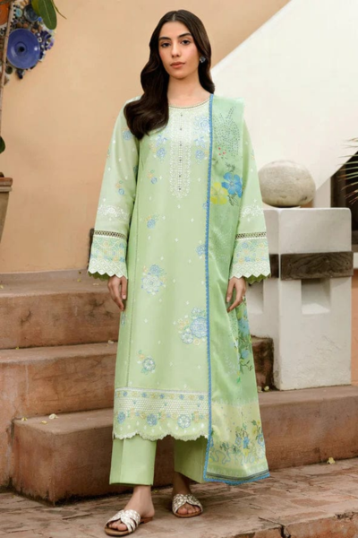 HR-ZS 2630 3 Pc Embroidered Lawn Shirt With Printed Polly Lawn Dupatta