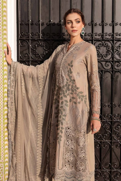HR-MB2665 3Pc Embroidered Lawn Shirt With Embroidered Organza Dupatta