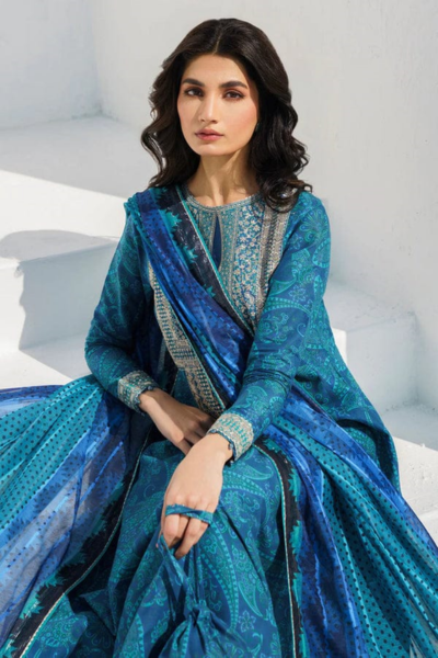 HR-BQ454 3 Piece Digital Printed Lawn Shirt Trouser and Dupatta With Patches