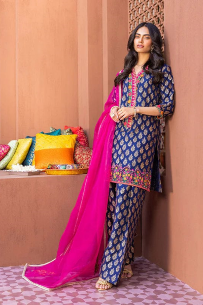 HR-1136 3 Pcs Digital Printed Lawn Shirt Trouser And Dupatta With Embroidered Patches