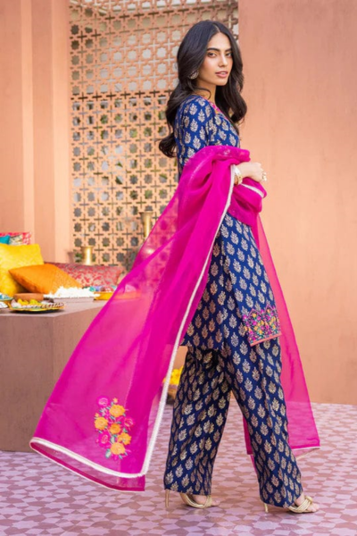 HR-1136 3 Pcs Digital Printed Lawn Shirt Trouser And Dupatta With Embroidered Patches