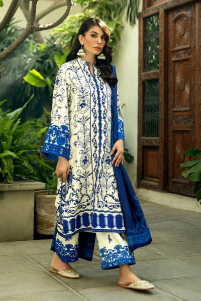 HR-ZC424 Unstitched 3 Pcs Digital Printed Lawn Suit With Printed Lawn Dupatta