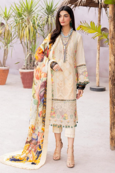 HR-MB313 3 Piece Digital Printed and Embroidered Lawn Shirt With Chiffon Dupatta