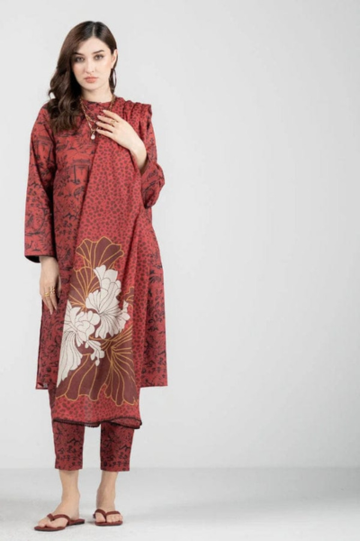 HR-32 3 Piece Digital Printed Lawn Suit With Monar Dupatta