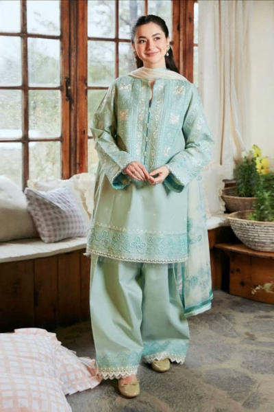 HR-ZS49 3 Piece Embroidered Lawn Shirt With Printed Polly Lawn Duppata