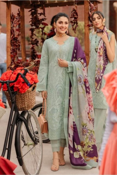 HR-MS42 3 Piece Embroidered Lawn Shirt With Printed Polly Lawn dupatta