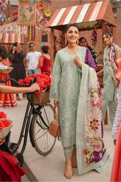 HR-MS42 3 Piece Embroidered Lawn Shirt With Printed Polly Lawn dupatta
