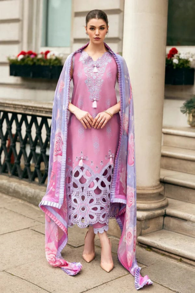 HR-MS2570B 3 Pcs Embroidered Lawn Shirt With Printed Dupatta