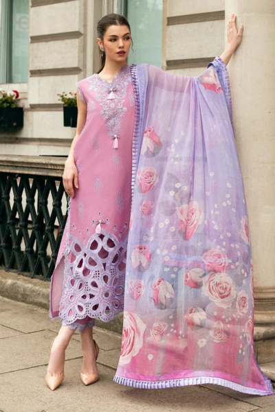 HR-MS2570B 3 Pcs Embroidered Lawn Shirt With Printed Dupatta