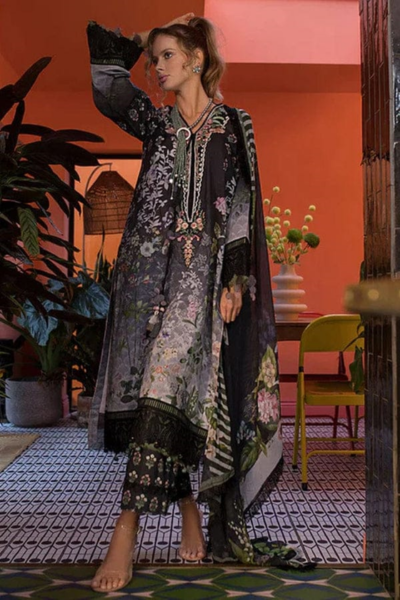 HR-SN12 3 Piece Printed Lawn Shirt With Silk Dupatta