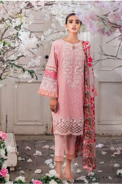 HR-AF819 3 Piece Embroidered Lawn Shirt With Printed Silk Dupatta