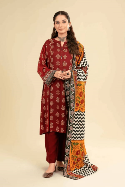 HR-MT 26 3 Piece Embroidered Lawn Shirt With Printed Monar Dupatta