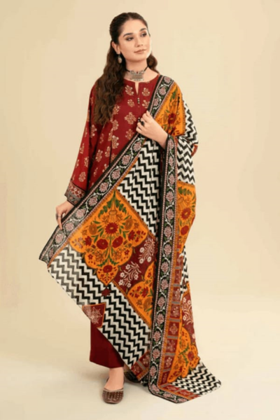 HR-MT 26 3 Piece Embroidered Lawn Shirt With Printed Monar Dupatta