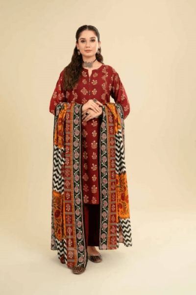 HR-MT 26 3 Piece Embroidered Lawn Shirt With Printed Monar Dupatta