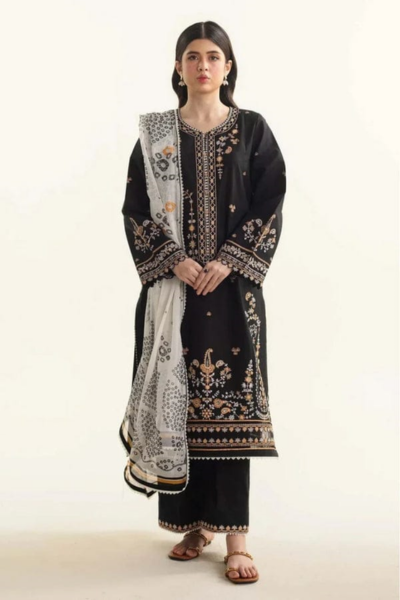 HR-CO2650 3Pc Embroidered Lawn Shirt With Printed Dupatta