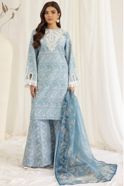 HR-MB442 Unstitched 3 Pcs Digital Printed And Embroidered Lawn Suit With Silk Dupatta