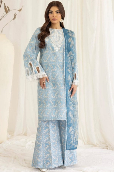 HR-MB442 Unstitched 3 Pcs Digital Printed And Embroidered Lawn Suit With Silk Dupatta