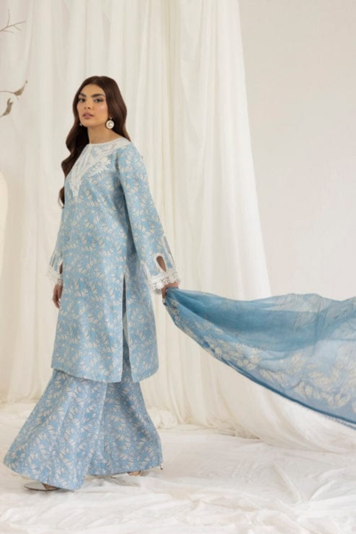 HR-MB442 Unstitched 3 Pcs Digital Printed And Embroidered Lawn Suit With Silk Dupatta